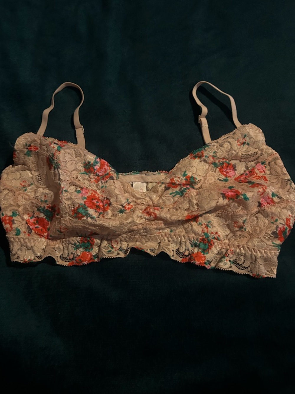 Xhilaration Cream Floral Lace Bralette with Pink & Orange Accents